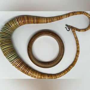 Wooden Disc Necklace with Matching Wood Bracelet